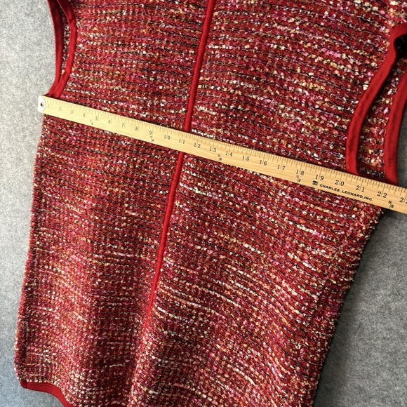Carlisle Sleeveless Cardigan Womens Sz L Red Fleck‎ Open Loop Mid Length Classy - Picture 6 of 7